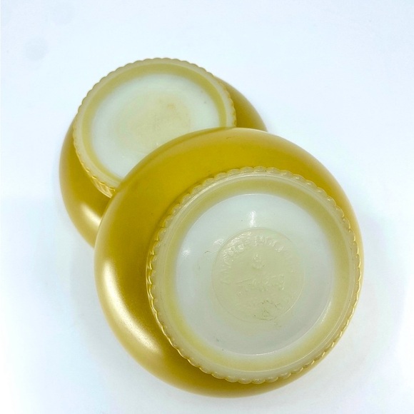 Pair Fire King Mustard Yellow Ribbed Bottom Bowls • Anchor Hocking USA - Picture 3 of 11
